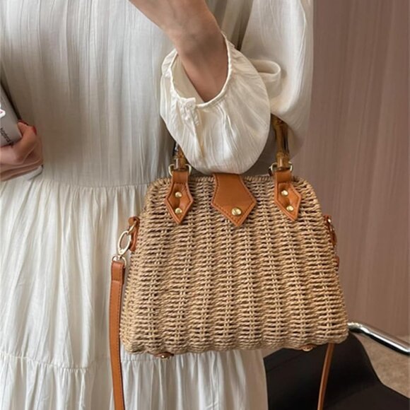 Summer Straw Bags for Women Straw Tote Bag Hand Woven Rattan Purse Beach Bag Hob - Picture 4 of 6